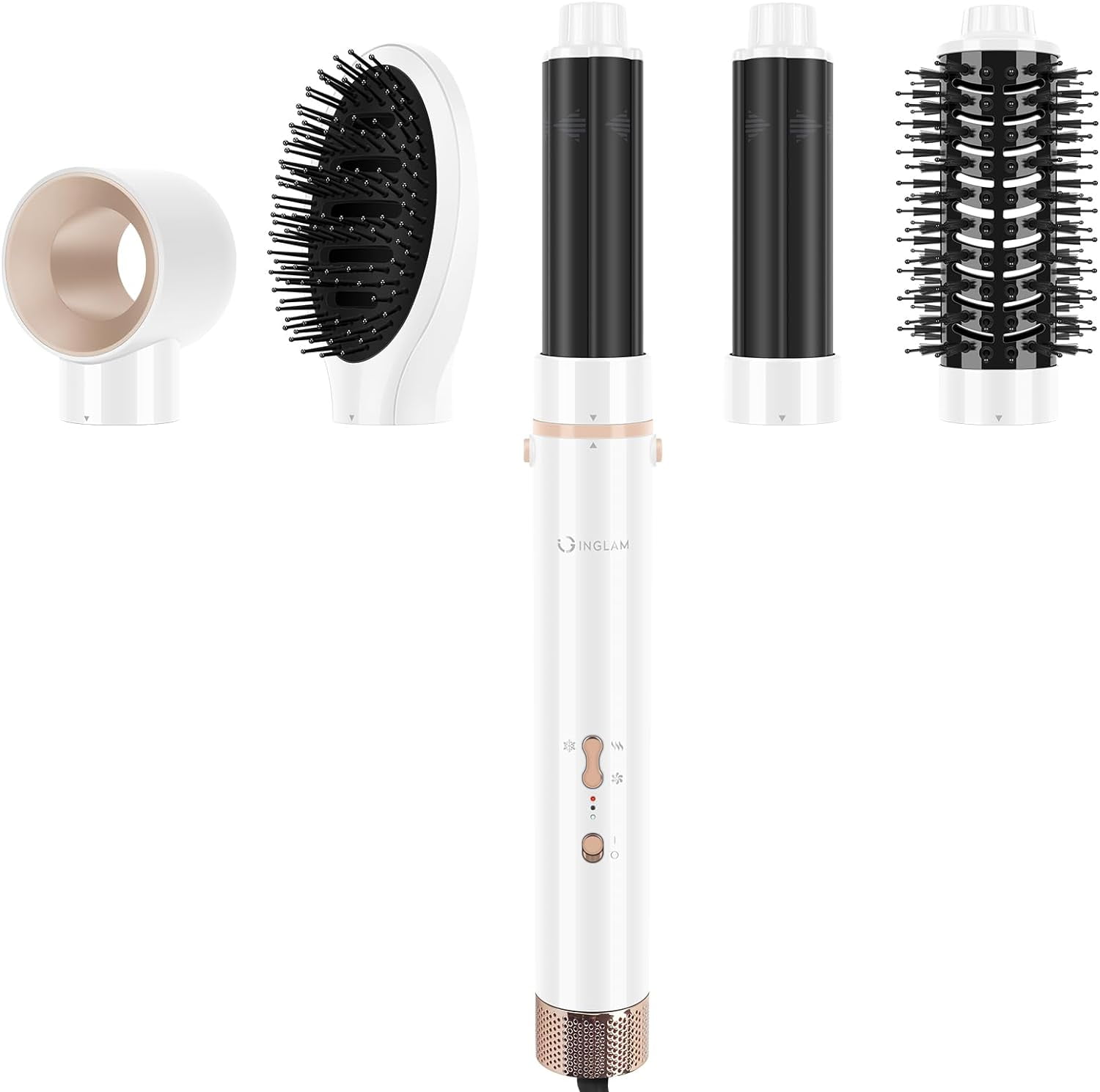 IG INGLAM 5 in 1 Professional Interchange Hair Dryer Brush 110 000 rpm Brushless BLDC Motor Ionic Hot Air Brush Set Pink Walmart Business Supplies