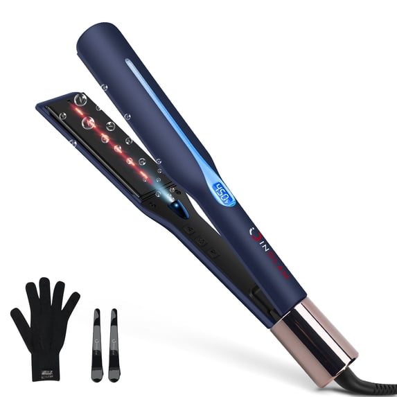 IG INGLAM Infrared Flat Iron 1.75 Inch, Wide Flat Iron for Hair Straightener, 30s Heat Up with 11 Adjustable Temperatures, Prussian Blue