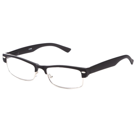 IG Unisex Half Frame Stylish Designer Inspired High Fashion Spring Temple Clear Lens Glasses in Black