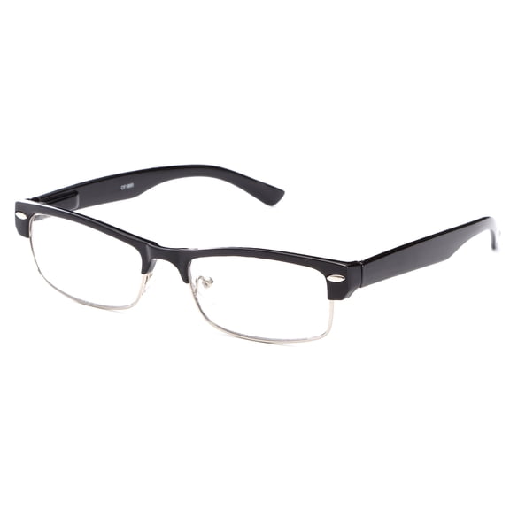 IG Unisex Half Frame Stylish Designer Inspired High Fashion Spring Temple Clear Lens Glasses in Black