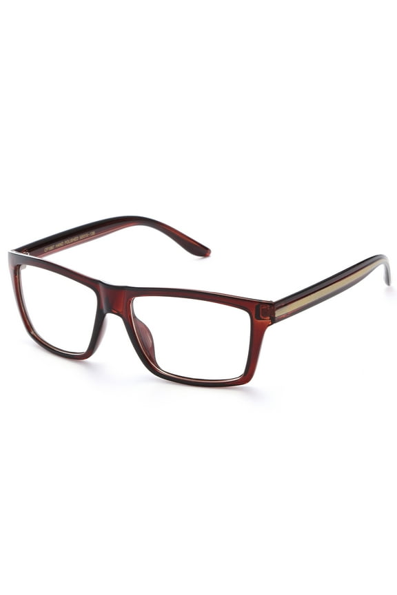 IG Unisex Retro Squared Celebrity Striped Temple Clear Lens Fashion Glasses in Black