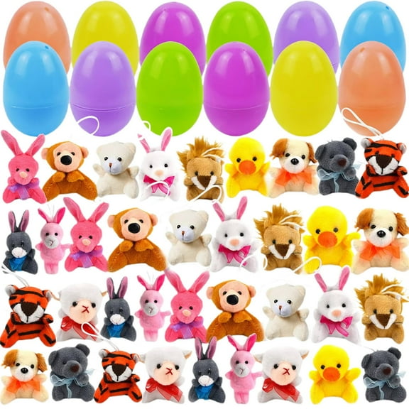 IGEED 36pcs Prefilled Easter Eggs of Mini Stuffed Animal Plush Toys,Basket Stuffer for Kids Easter Egg Hunt Filler and Party Favors,Basket Stuffers Fillers,Classroom Prize Supplies