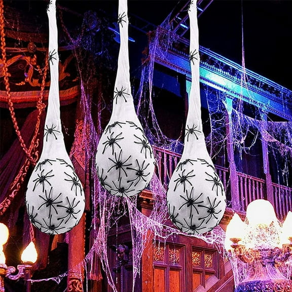 IGEED 3pcs Halloween Decoration Light-up Spider Hanging Egg Sacs,Outdoor Giant Spider Egg,Light Up Spider Webs with LED Lights,Halloween Props Party Gifts,Yard Garden Tree House Decor