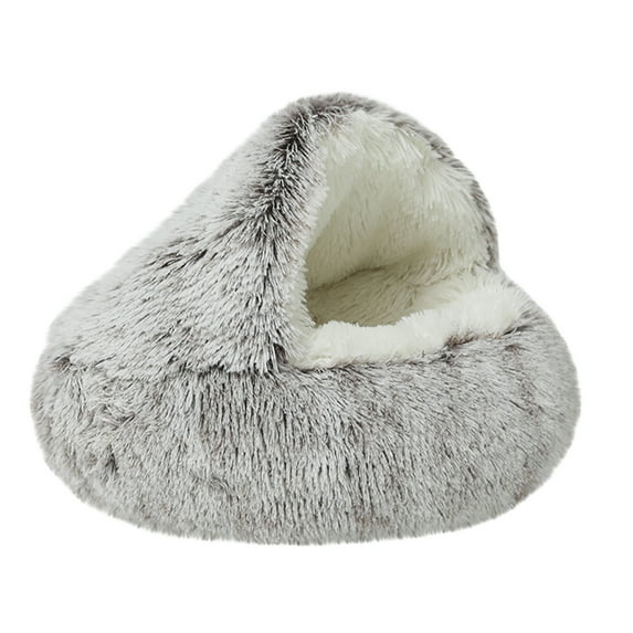 IGEED Cat Cave Bed With Hooded Cover Winter Warm Plush Small Dog Bed for Small Dogs Washable-Round Cat Beds Faux Fur Fluffy Coved Bed,25.6Inches
