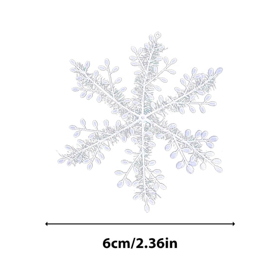 IGEED Christmas White Glitter Snowflake Ornaments,2.36 inch Plastic Christmas Tree Decorations with Silver Rope for Winter Wonderland Window Door Accessories Party Decorations
