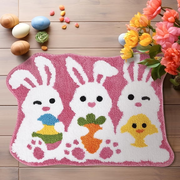 IGEED Easter Bathroom Rugs,Easter Bath Mat,Washable Non-Slip Bunny Mat,Absorbent Bathroom Mat,Bedroom Living Room,Holiday Cute Soft Tufted Carpet Bathroom,Easter Decoration
