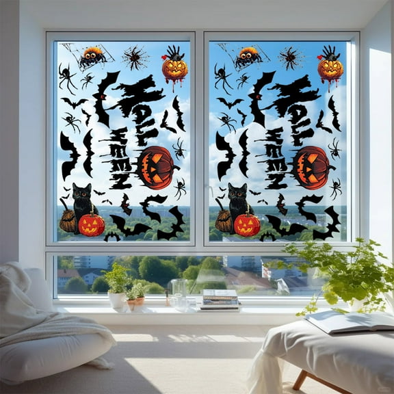 IGEED Halloween Window Stickers,Spooky Decals for Glass Doors & Windows,Pumpkin Spider Bats Shop Window Clings for Halloween Decorations,Home Decor/Indoor Party Decorations