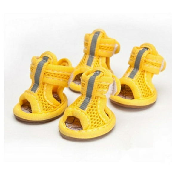 IGEED Pet Sandals 4 Pcs Rubber Sole Mesh Dog Shoes Soft Pet Boots with Adjustable Straps Cotton Breathable Anti-Skid Shoes Dog Puppy Sandals for Hot Pavement Gravel Road,Yellow,S