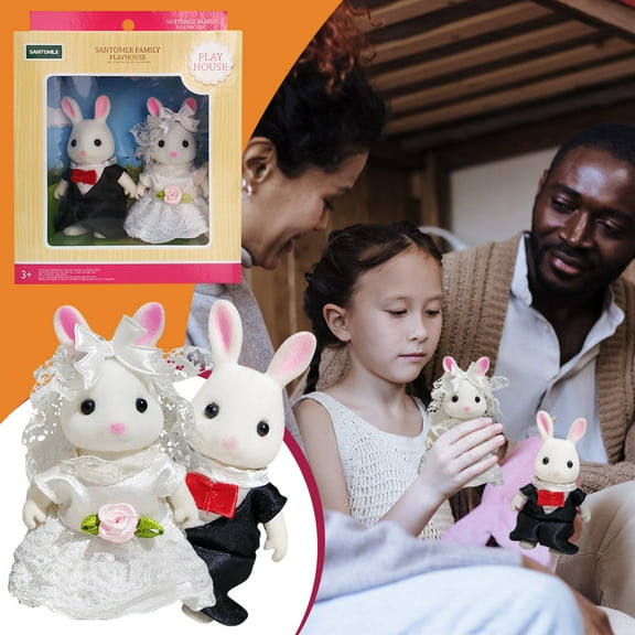 IGEED Rabbit Family Dollhouse Set,Posable Wedding Bunny Figures Set,Pretend Play Doll Figures for Imaginative Play,Pretend Play Doll Figures,Rabbit Figures & Accessories
