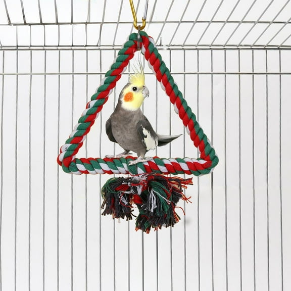 IGEED Triangle Rope Swing Bird Toy,Parrot Cage Toys,Safe to Climb and Chew Toy,Colorful Triangle Bird Rope Swing Perch Chewing Toy for African Grey Parrots,Cockatiels,Parakeets,Cockatoos