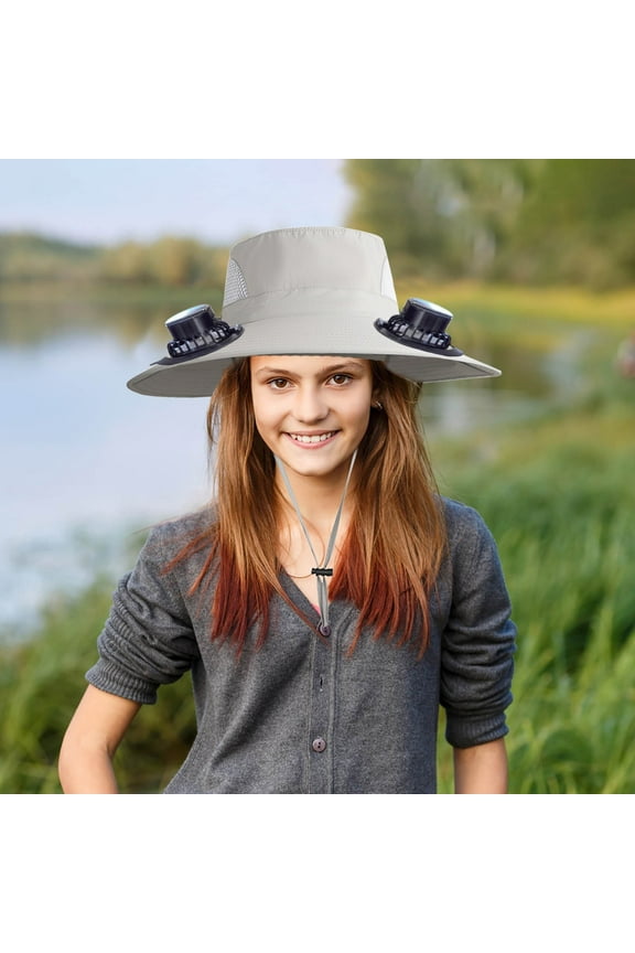 Wide Brim Sun Hat with Solar Fan,Adjustable 3-Speed UV Protection Men Sunscreen Sun Hats with Fans,Summer Cooling Wide Brim Bucket Hat,Beach Hat Garden Hat