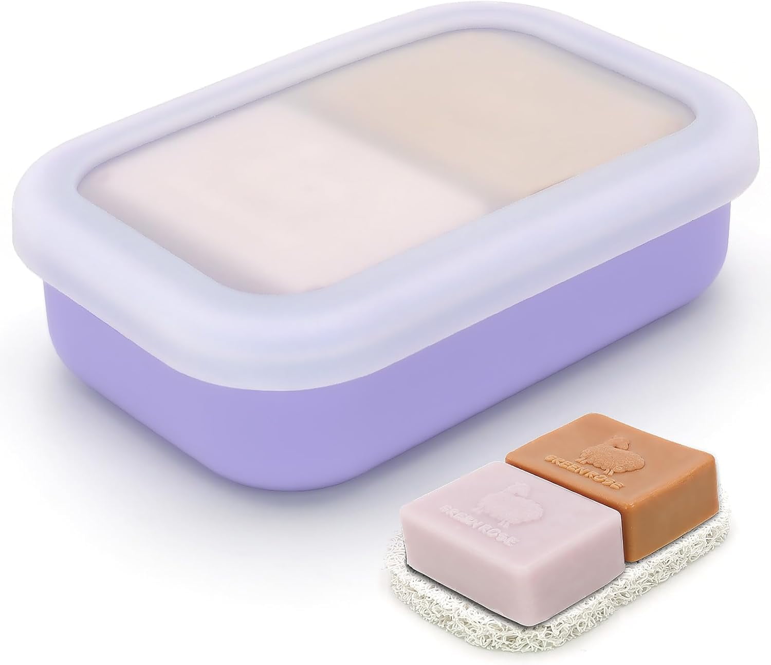 IGETTOCO Enhanced Leakproof Silicone Travel Shampoo bar Holder Shampoo and Conditioner Bar Container Soap Box for Handmade Soap Shatterproof Soap Holder for Save Soap (Clear&Violet)