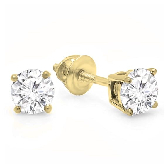 IGI CERTIFIED 0.75 Carat (ctw) 10K Yellow Gold Round Cut White Diamond Ladies Earrings