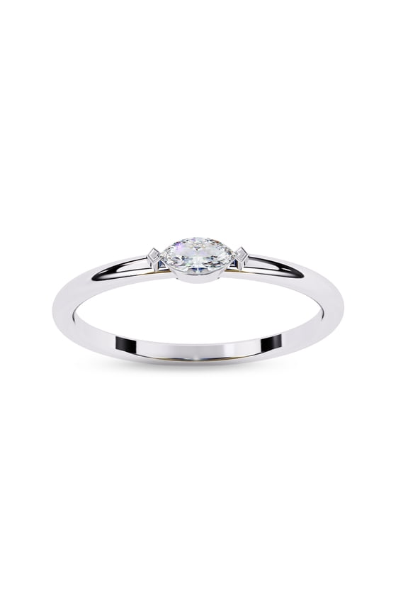 IGI Certified 0.10 Carat (ctw) Marquise Lab Grown Diamond Solitaire Stackable Engagement Promise Rings For Women In 14K Solid White Gold | F-G, VS-SI Quality 1/10 Ctw Ring Size-5