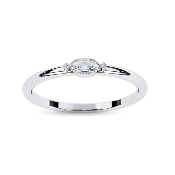 IGI Certified 0.10 Carat (ctw) Marquise Lab Grown Diamond Solitaire Stackable Engagement Promise Rings For Women In 18K Solid White Gold | F-G, VS-SI Quality 1/10 Ctw Ring Size-4