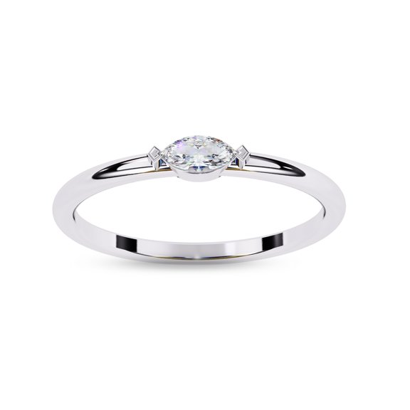 IGI Certified 0.10 Carat (ctw) Marquise Lab Grown Diamond Solitaire Stackable Engagement Promise Rings For Women In 18K Solid White Gold | F-G, VS-SI Quality 1/10 Ctw Ring Size-8