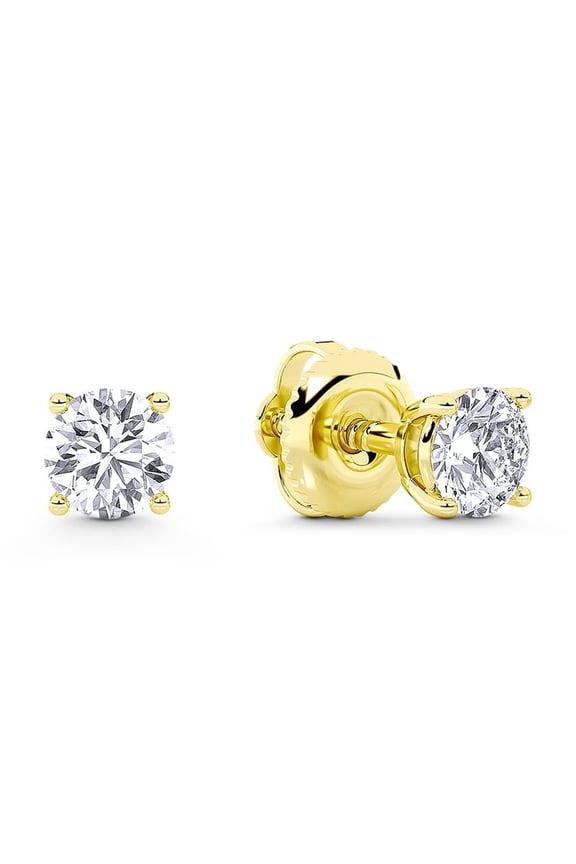 IGI Certified 0.25ct (F Color, VS Clarity) Lab Grown Diamond Round Brilliant Cut 4-Prong Basket Solitaire Stud Earrings in 14k Yellow Gold