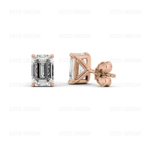 IGI Certified 0.5 Ct Emerald Cut Lab-Grown Diamond Stud Earrings – 14K Rose Gold | Women's Earrings