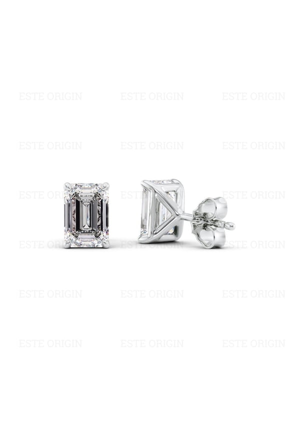 IGI Certified 0.5 Ct Emerald Cut Lab-Grown Diamond Stud Earrings – 14K White Gold | Women's Earrings