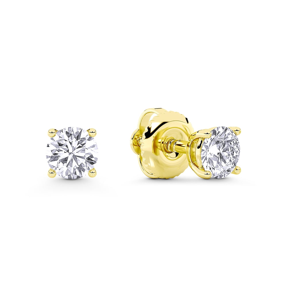 IGI Certified 0.50ct (F Color, VS Clarity) Lab Grown Diamond Round Brilliant Cut 4-Prong Basket Solitaire Stud Earrings in 14k Yellow Gold