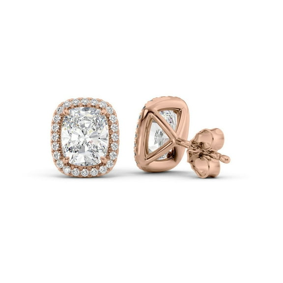 IGI Certified 0.65 Ct Elongated Cushion Cut Lab-Grown Diamond Halo Stud Earrings – 14K Rose Gold | Women's Earrings