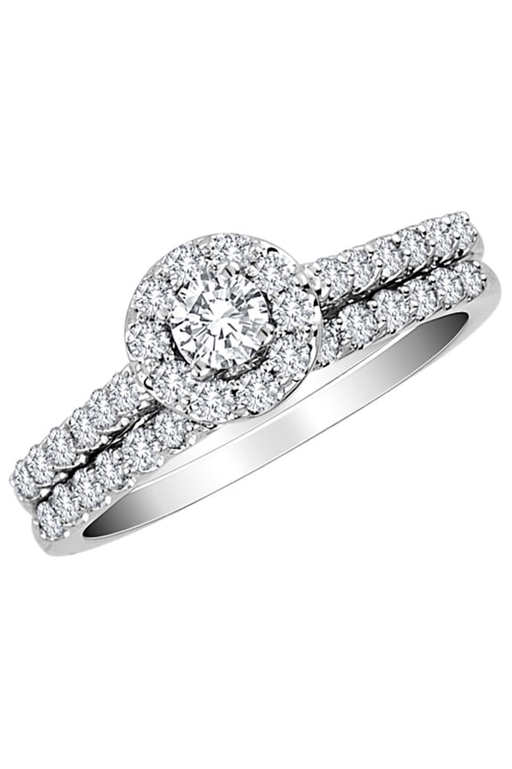 IGI Certified 1.00 Carat (Ctw H-I, I2-I3) Diamond Halo Engagement Ring & Wedding Band in 10K White Gold for Women