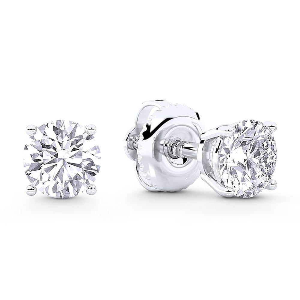 IGI Certified 1.00ct (F Color, VS Clarity) Lab Grown Diamond Round Brilliant Cut 4-Prong Basket Solitaire Stud Earrings in 14k White Gold