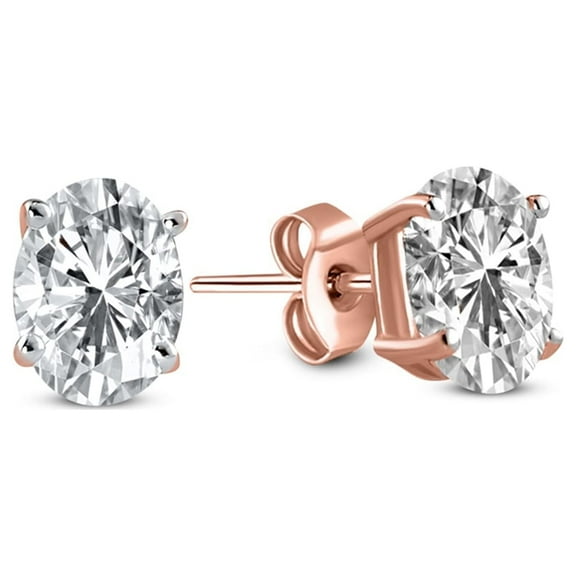 IGI Certified 1 1/2 Carat Lab Grown Solitaire Diamond Stud Earrings| 14K Rose Gold Oval Shape Push Back Prong Setting Earrings | F-G Color, VS1-VS2 Clarity