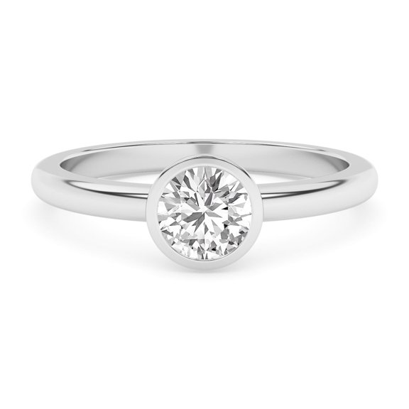 IGI Certified 1/2 Carat (ctw) Bezel Set Solitaire Engagement Rings For Women, Round Lab Grown Diamond Promise Ring For Her In 14k White Gold | F-G, VS-SI Quality (0.50 Ctw) Ring Size-10