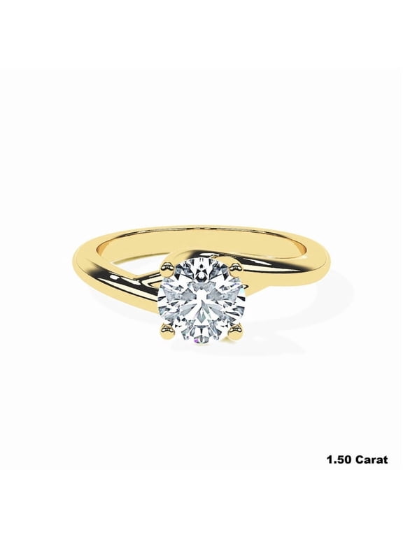 IGI Certified 1.5 CT Round Brilliant Lab Grown Diamond Ring Yellow Gold Plated 925 Silver Bridal Jewelry for Women