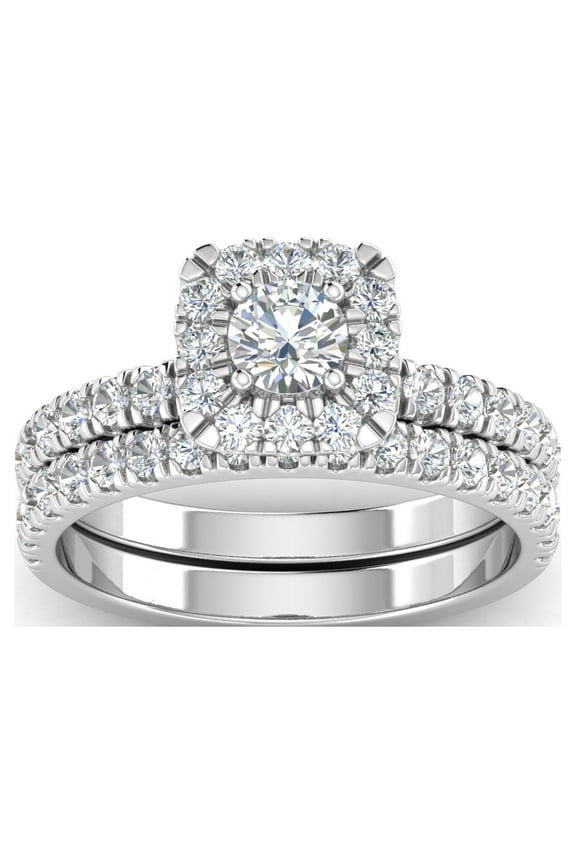 IGI Certified 1.50 Carat TW Diamond Halo Bridal Set Engagement Ring in 10k White Gold (G/I2)