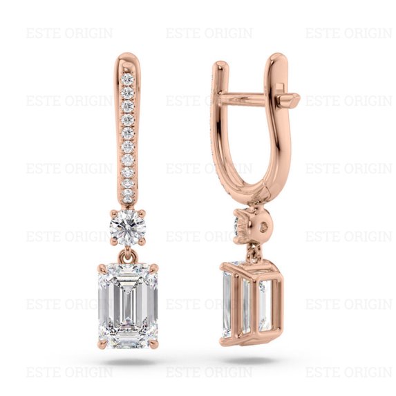 IGI Certified 1.50 Ct Emerald Cut Diamond Drop Earrings – 18K Rose Gold | Women's Earrings