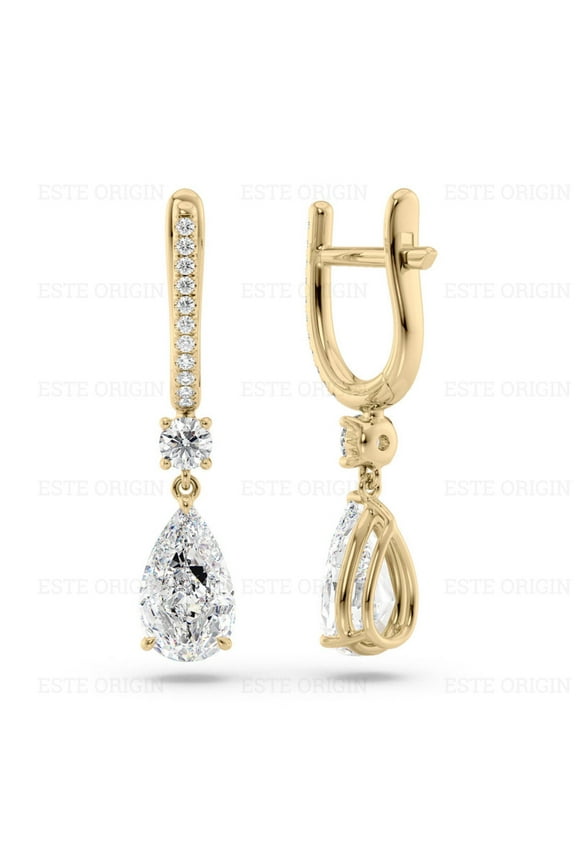 IGI Certified 1.50 Ct Pear Cut Diamond Drop Earrings – 10K Yellow Gold | Women's Earrings