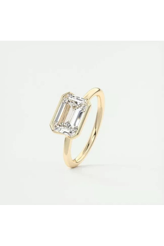 IGI Certified 1.50TCW Emerald Lab Grown CVD Diamond Half Bezel Set Ring 14K Gold