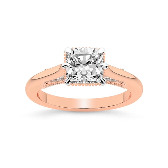 IGI Certified 1 Carat Cushion Shape Lab Grown Diamond Engagement Ring | 14K Rose Gold | Esther Tacori Style Solitaire Diamond Ring | FG-VS1-VS2 Quality Friendly Diamonds