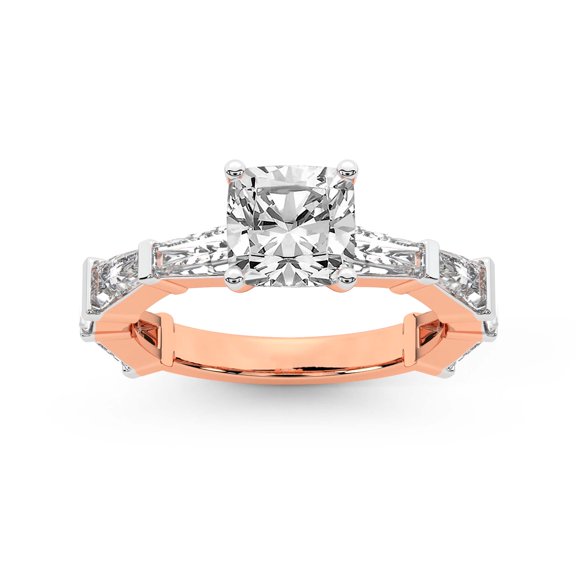 IGI Certified 1 Carat Cushion Shape Lab Grown Diamond Engagement Ring | 14K Rose Gold | Gizele Tapered Side Stone Diamond Ring | FG-VS1-VS2 Quality Friendly Diamonds
