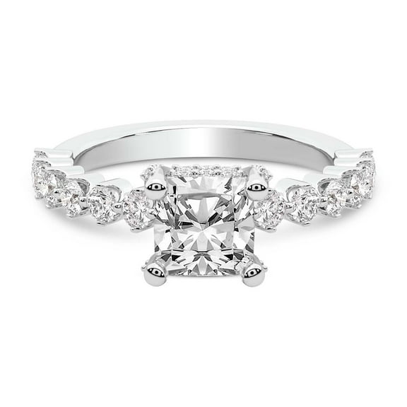 IGI Certified 1 Carat Cushion Shape Lab Grown Diamond Engagement Ring | 14K White Gold | Caitronia Floating Side Stones Diamond Ring | FG-VS1-VS2 Quality Friendly Diamonds