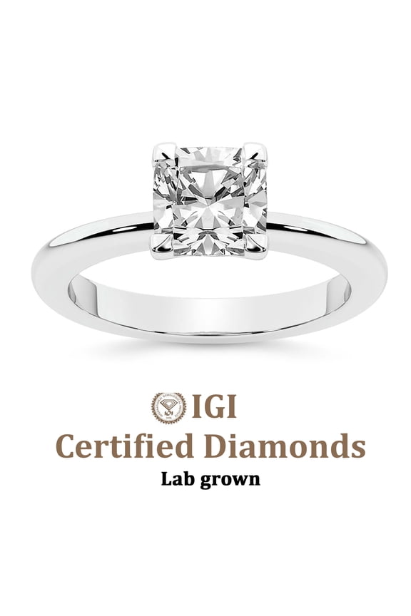 IGI Certified 1 Carat Cushion Shape Lab Grown Diamond Engagement Ring | 14K White Gold | Cordelia Knife Edge Solitaire Diamond Ring | FG-VS1-VS2 Quality Friendly Diamonds