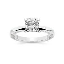IGI Certified 1 Carat Cushion Shape Lab Grown Diamond Engagement Ring | 14K White Gold | Edith Diamond Studded Petite Solitaire Diamond Ring | FG-VS1-VS2 Quality Friendly Diamonds