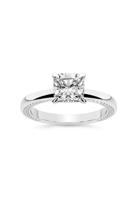 IGI Certified 1 Carat Cushion Shape Lab Grown Diamond Engagement Ring | 14K White Gold | Edith Diamond Studded Petite Solitaire Diamond Ring | FG-VS1-VS2 Quality Friendly Diamonds