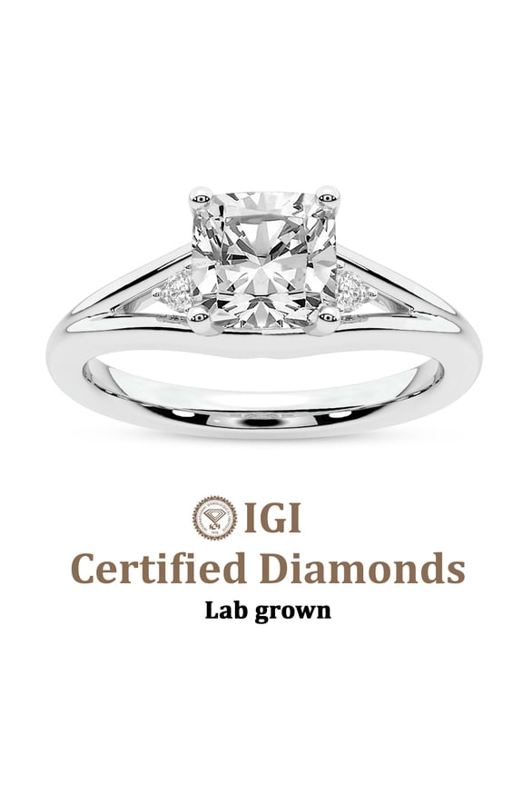 IGI Certified 1 Carat Cushion Shape Lab Grown Diamond Engagement Ring | 14K White Gold | Erica Swan Split Shank Diamond Ring | FG-VS1-VS2 Quality Friendly Diamonds