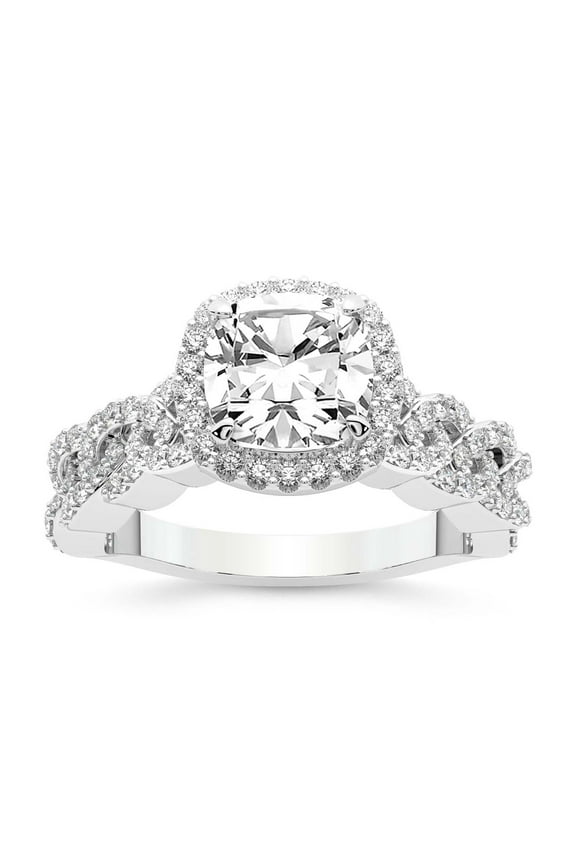 IGI Certified 1 Carat Cushion Shape Lab Grown Diamond Engagement Ring | 14K White Gold | Imperiella Halo Celtic Knot Diamond Ring | FG-VS1-VS2 Quality Friendly Diamonds