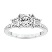 IGI Certified 1 Carat Cushion Shape Lab Grown Diamond Engagement Ring | 14K White Gold | Lavinia Three Stone Trapezoid Diamond Ring | FG-VS Quality Friendly Diamonds