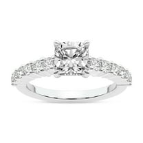 IGI Certified 1 Carat Cushion Shape Lab Grown Diamond Engagement Ring | 14K White Gold | Lottie Four Claw Side Stone Diamond Ring | FG-VS1-VS2 Quality Friendly Diamonds