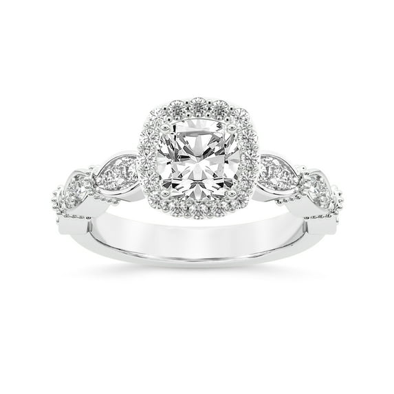 IGI Certified 1 Carat Cushion Shape Lab Grown Diamond Engagement Ring | 14K White Gold | Micaela Halo Diamond Ring | FG-VS1-VS2 Quality Friendly Diamonds