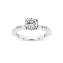 IGI Certified 1 Carat Cushion Shape Lab Grown Diamond Engagement Ring | 14K White Gold | Theodora Six Prong Side Stone Diamond Ring | FG-VS1-VS2 Quality Friendly Diamonds