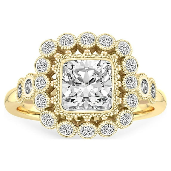 IGI Certified 1 Carat Cushion Shape Lab Grown Diamond Engagement Ring | 14K Yellow Gold |Bloom Vintage Halo Diamond Ring | FG-VS1-VS2 Quality Friendly Diamonds