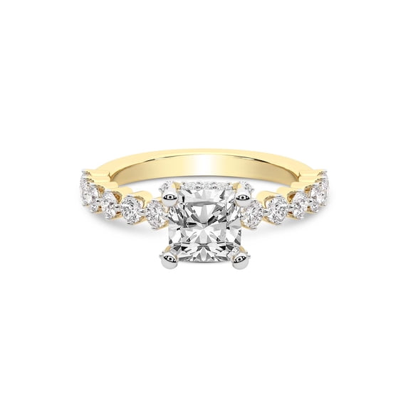 IGI Certified 1 Carat Cushion Shape Lab Grown Diamond Engagement Ring | 14K Yellow Gold | Caitronia Floating Side Stones Diamond Ring | FG-VS1-VS2 Quality Friendly Diamonds