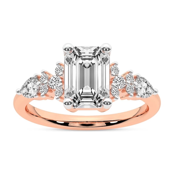 IGI Certified 1 Carat Emerald Shape Lab Grown Diamond Engagement Ring | 14K Rose Gold | Josephine Four Prong Side Stone Diamond Ring | FG-VS1-VS2 Quality Friendly Diamonds