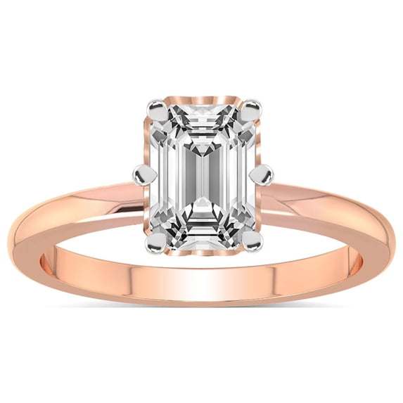 IGI Certified 1 Carat Emerald Shape Lab Grown Diamond Engagement Ring | 14K Rose Gold | Malissa Solitaire Diamond Ring | FG-VS1-VS2 Quality Friendly Diamonds